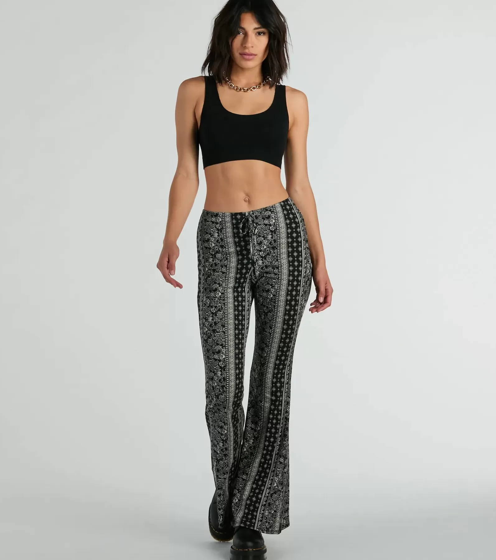 Windsor Black Pants | Pants*To The Sky Boho V-Waist Tie Flare Pants