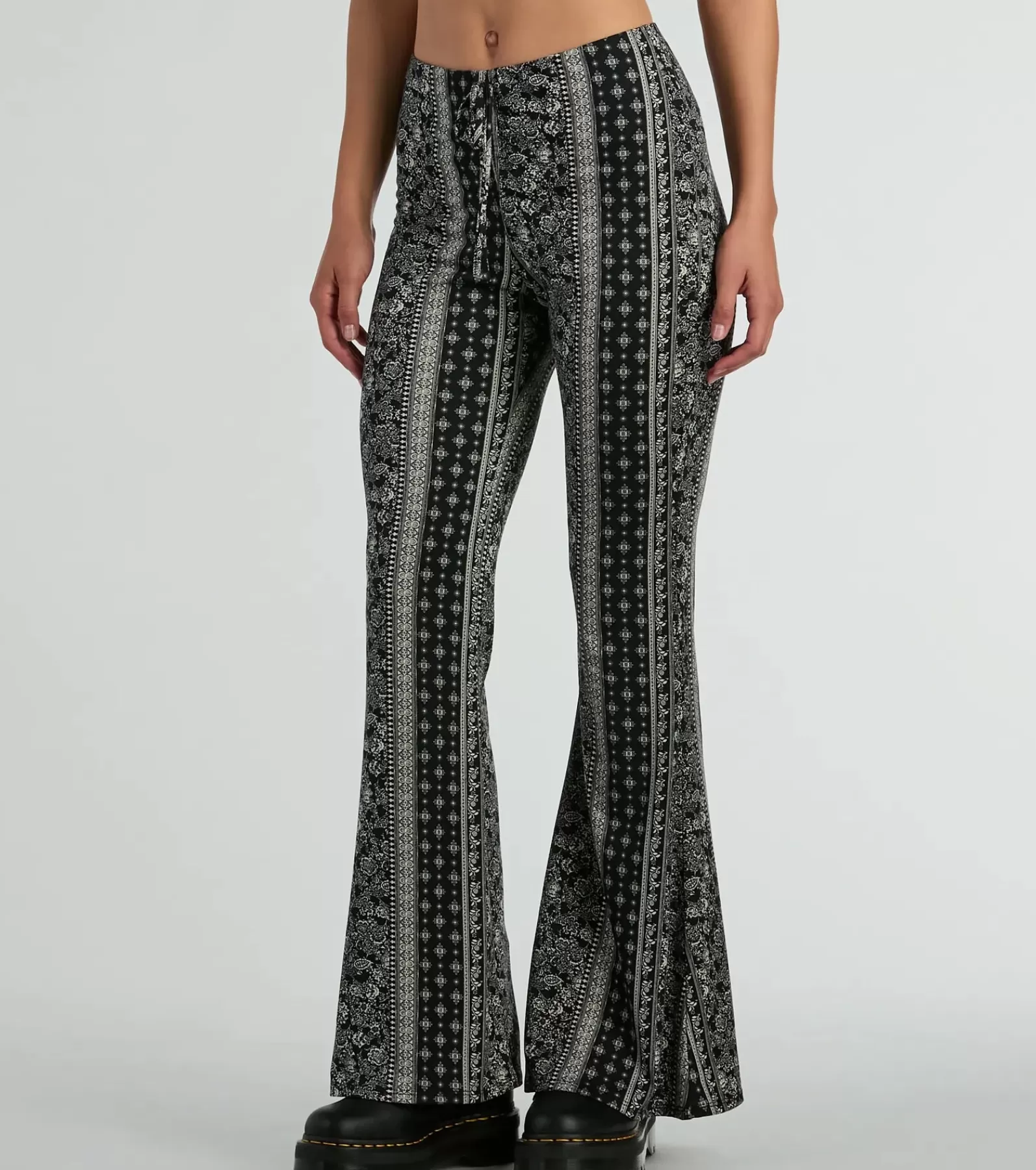 Windsor Black Pants | Pants*To The Sky Boho V-Waist Tie Flare Pants