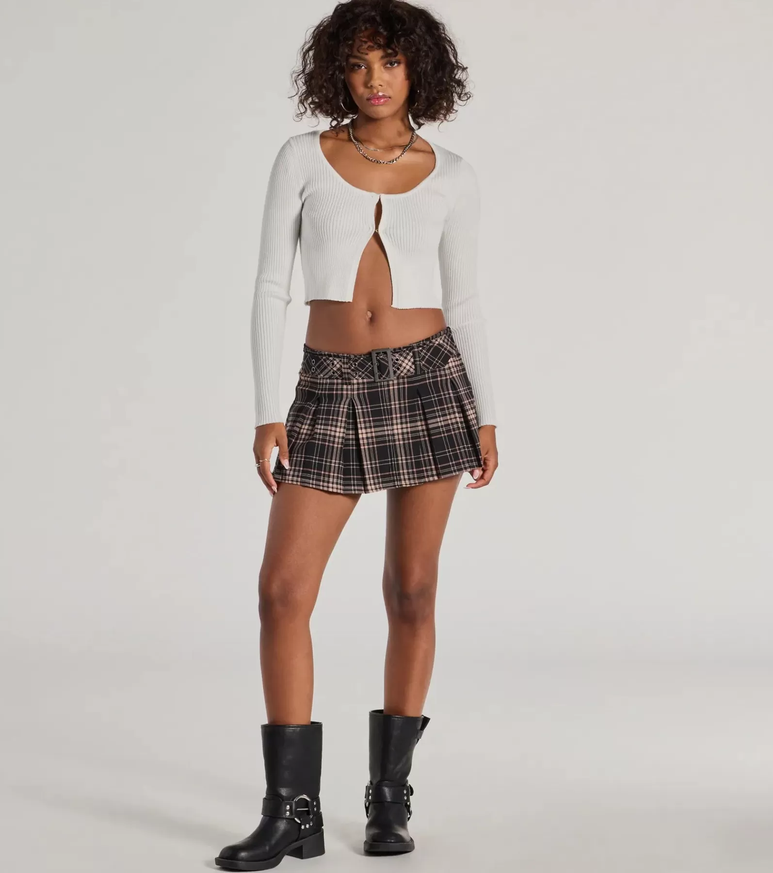 Windsor Black Skirts | Shorts*Totally Fab Belted Plaid Pleated Micro Skort