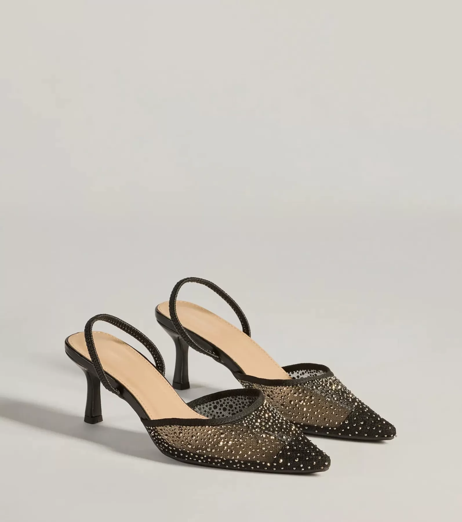 Windsor Nye Outfits | Heels*Trend Alert Rhinestone Mesh Sling-Back Kitten Heels