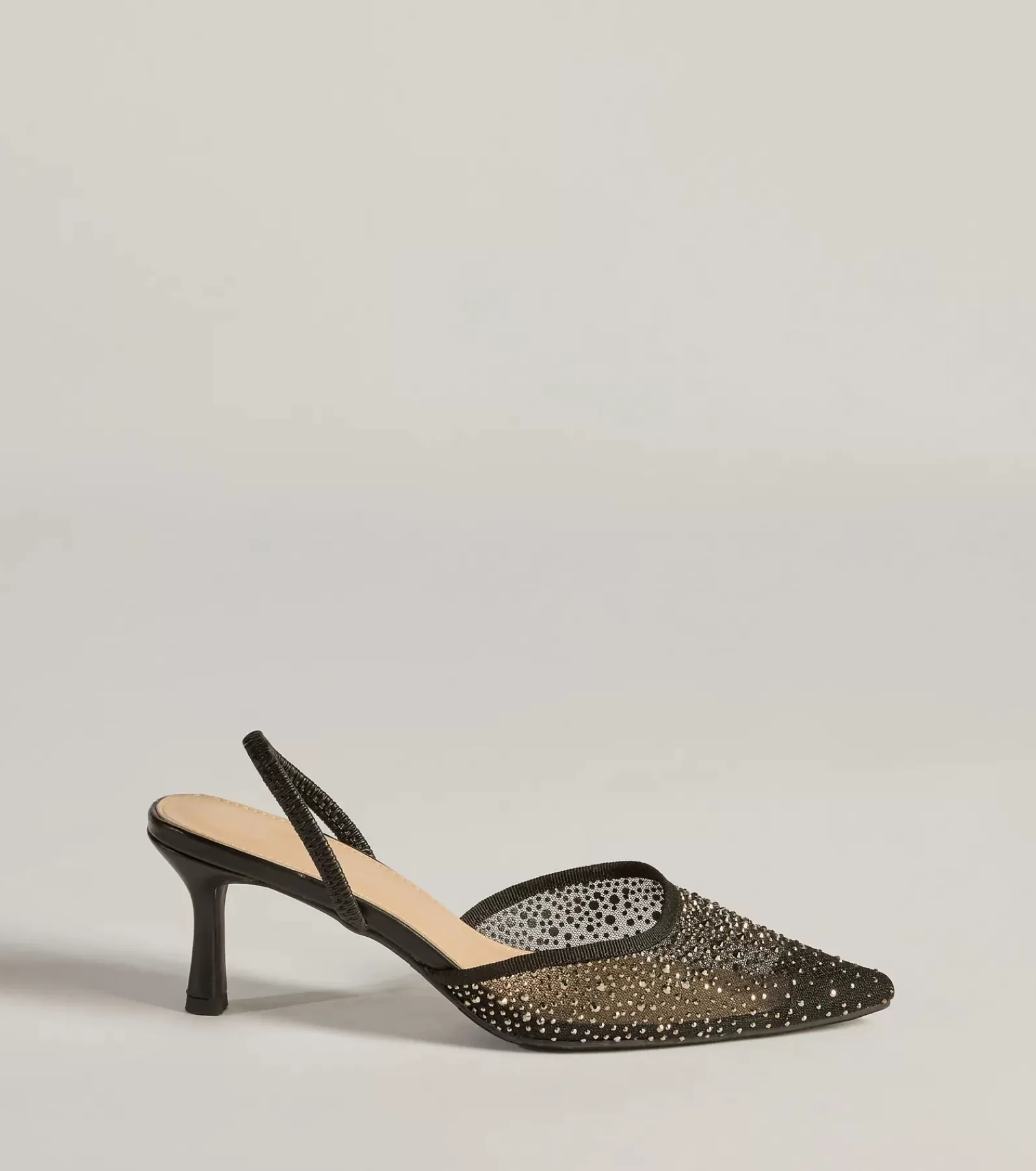 Windsor Nye Outfits | Heels*Trend Alert Rhinestone Mesh Sling-Back Kitten Heels