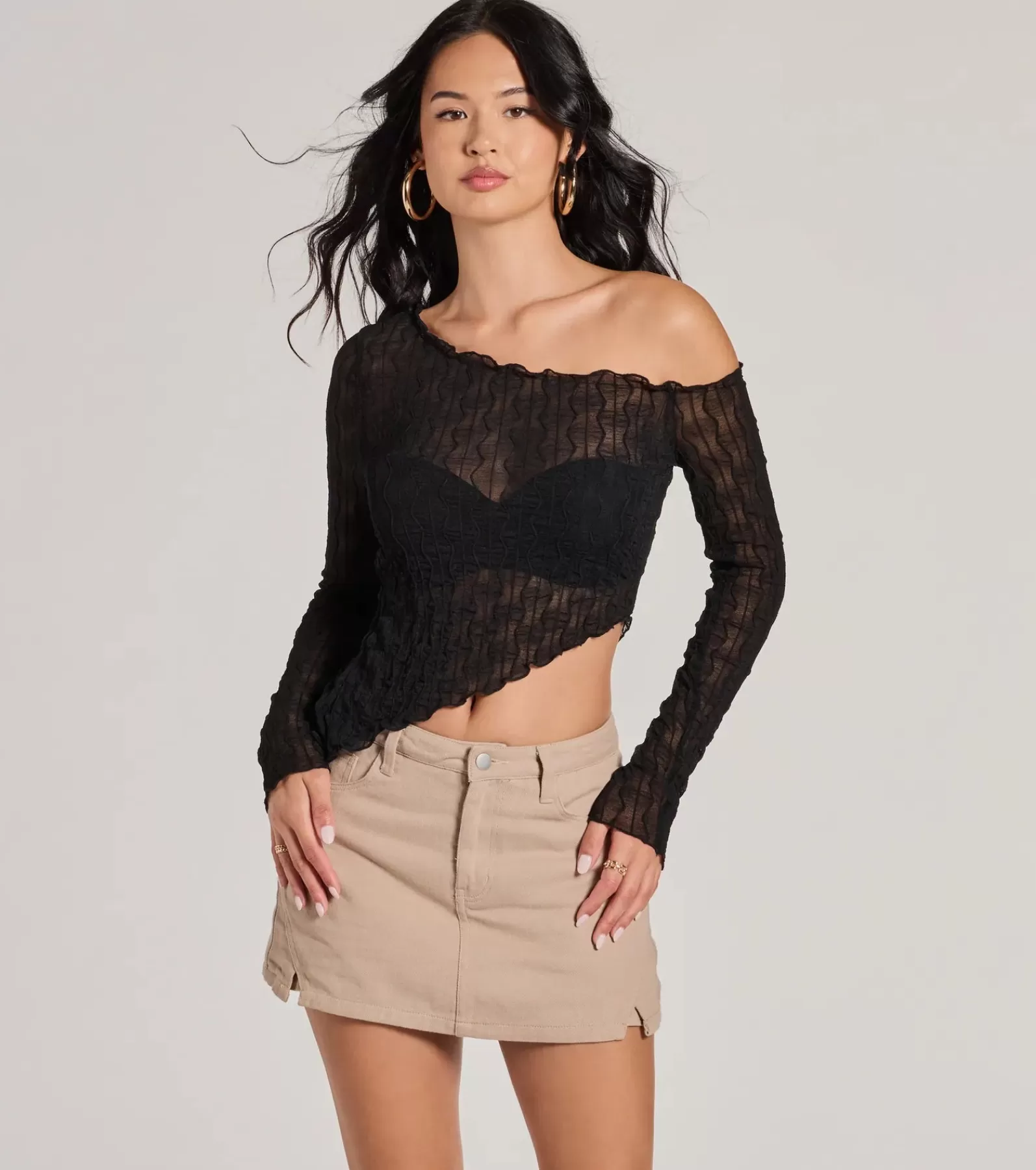 Windsor Off The Shoulder Tops | Going-Out Tops*Trend Allure Long Sleeve Asymmetrical Crop Top