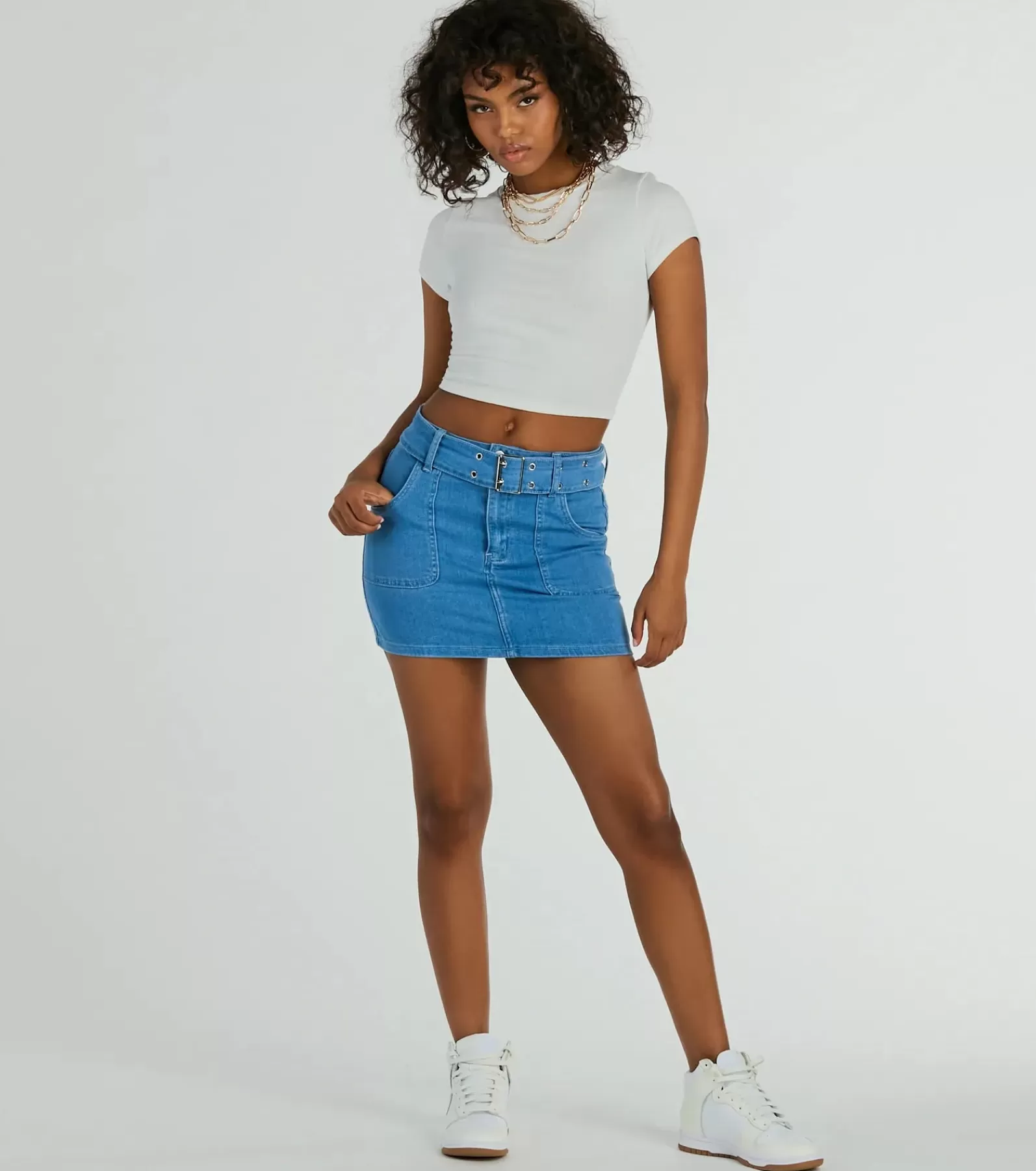 Windsor Denim Skirts | Mini Skirts*Trendsetting Look Belted Denim Mini Skirt