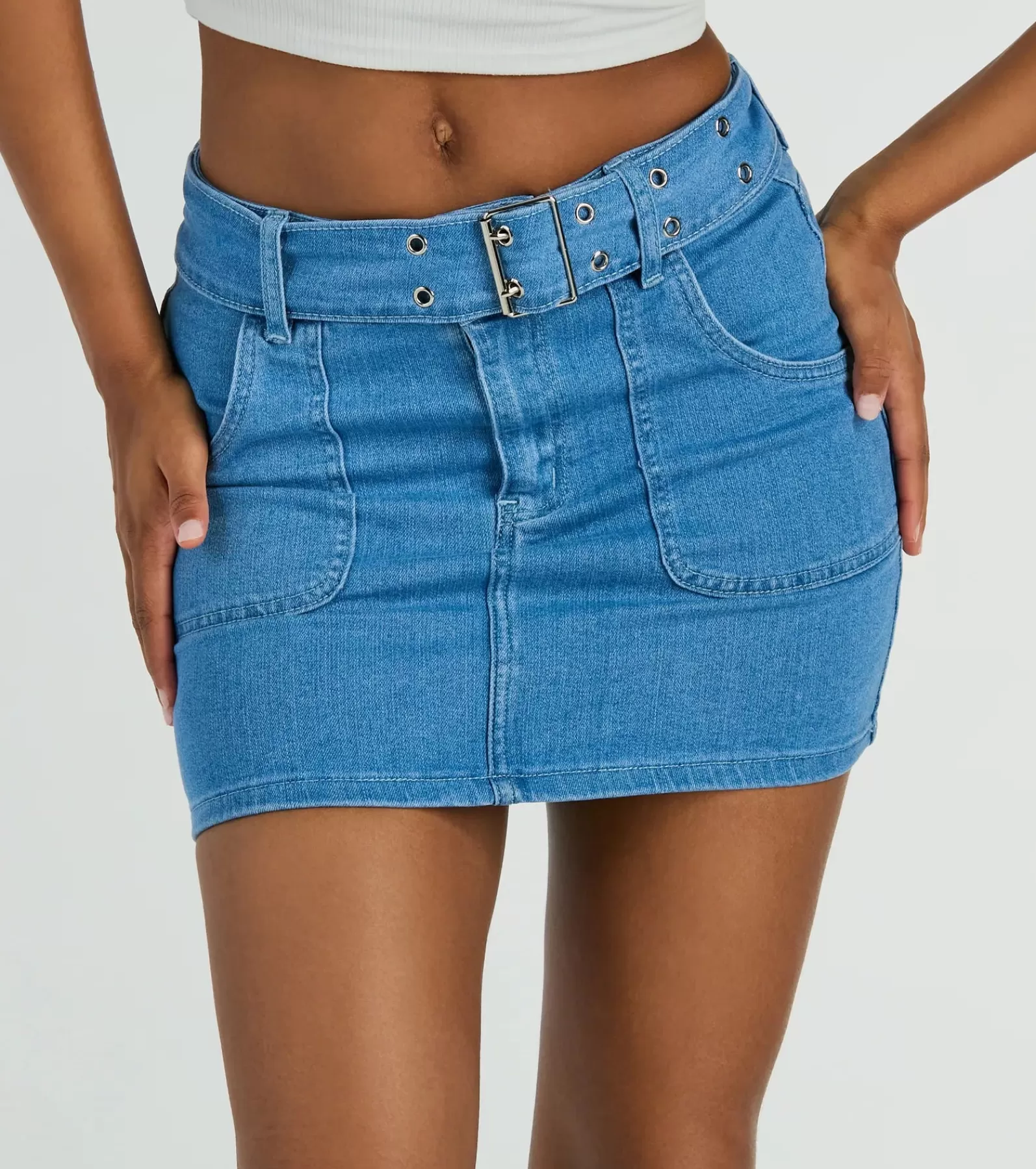 Windsor Denim Skirts | Mini Skirts*Trendsetting Look Belted Denim Mini Skirt