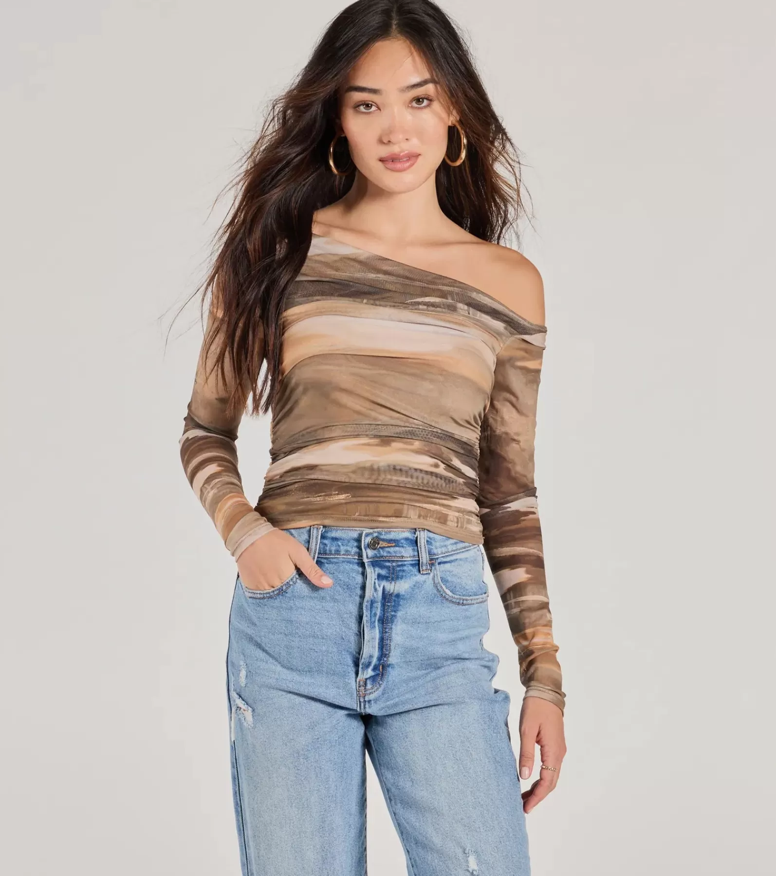 Windsor Off The Shoulder Tops | Going-Out Tops*Trendy Abstract Mesh Off-Shoulder Top