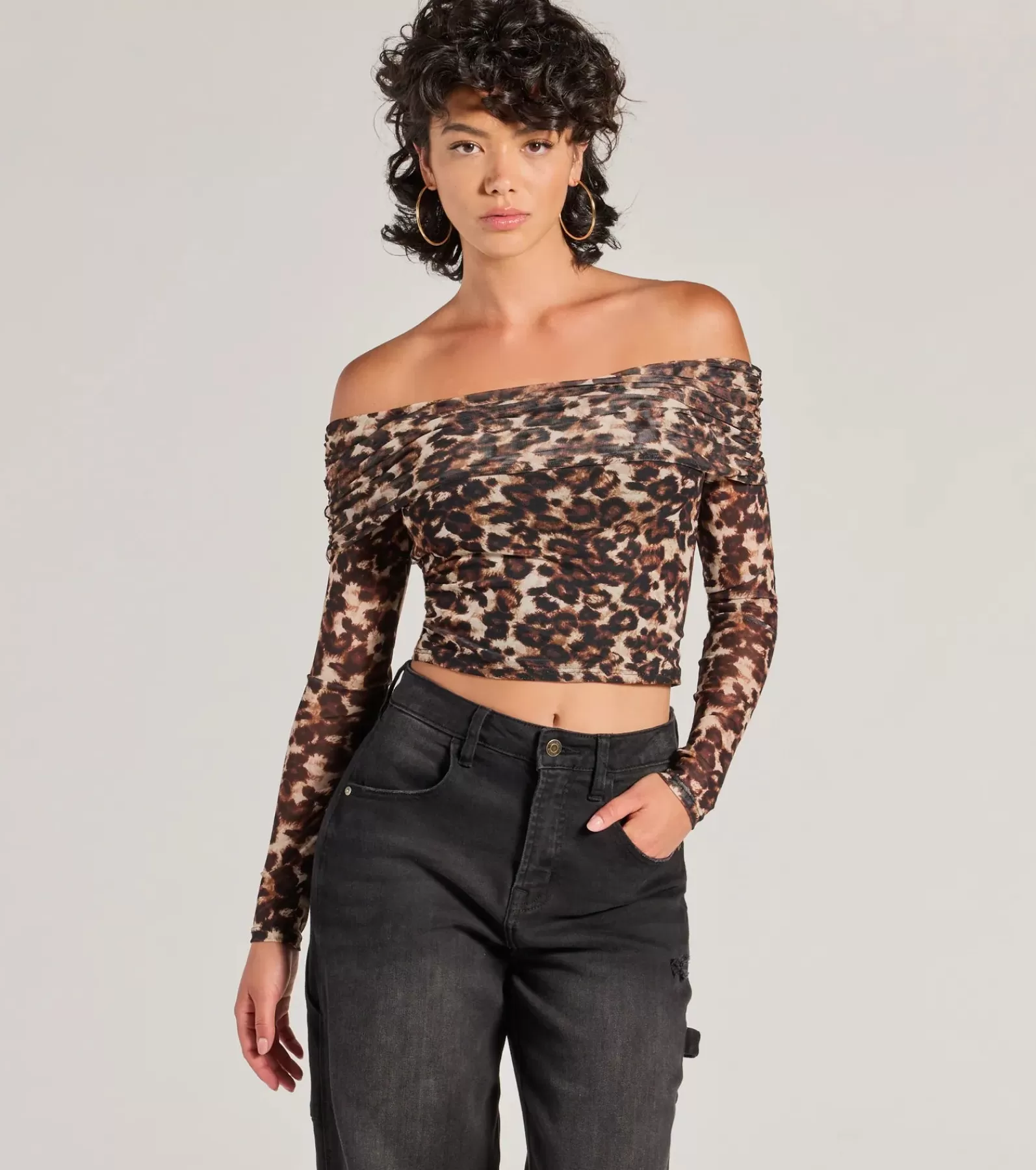 Windsor Off The Shoulder Tops | Going-Out Tops*Trendy Chic Print Mesh Off-The-Shoulder Top