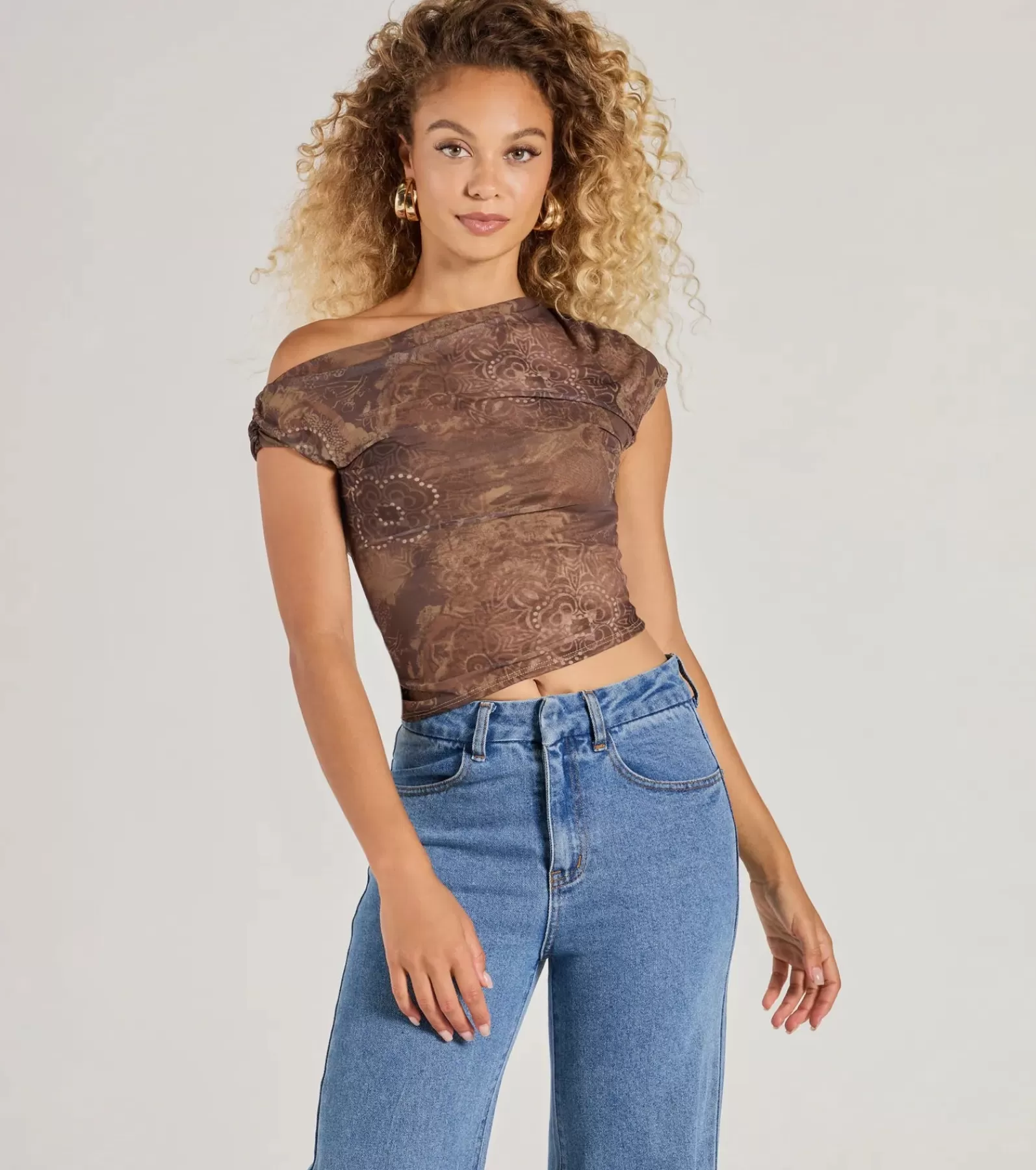 Windsor Going-Out Tops | Crop Tops*Trendy One-Shoulder Boho Print Crop Top