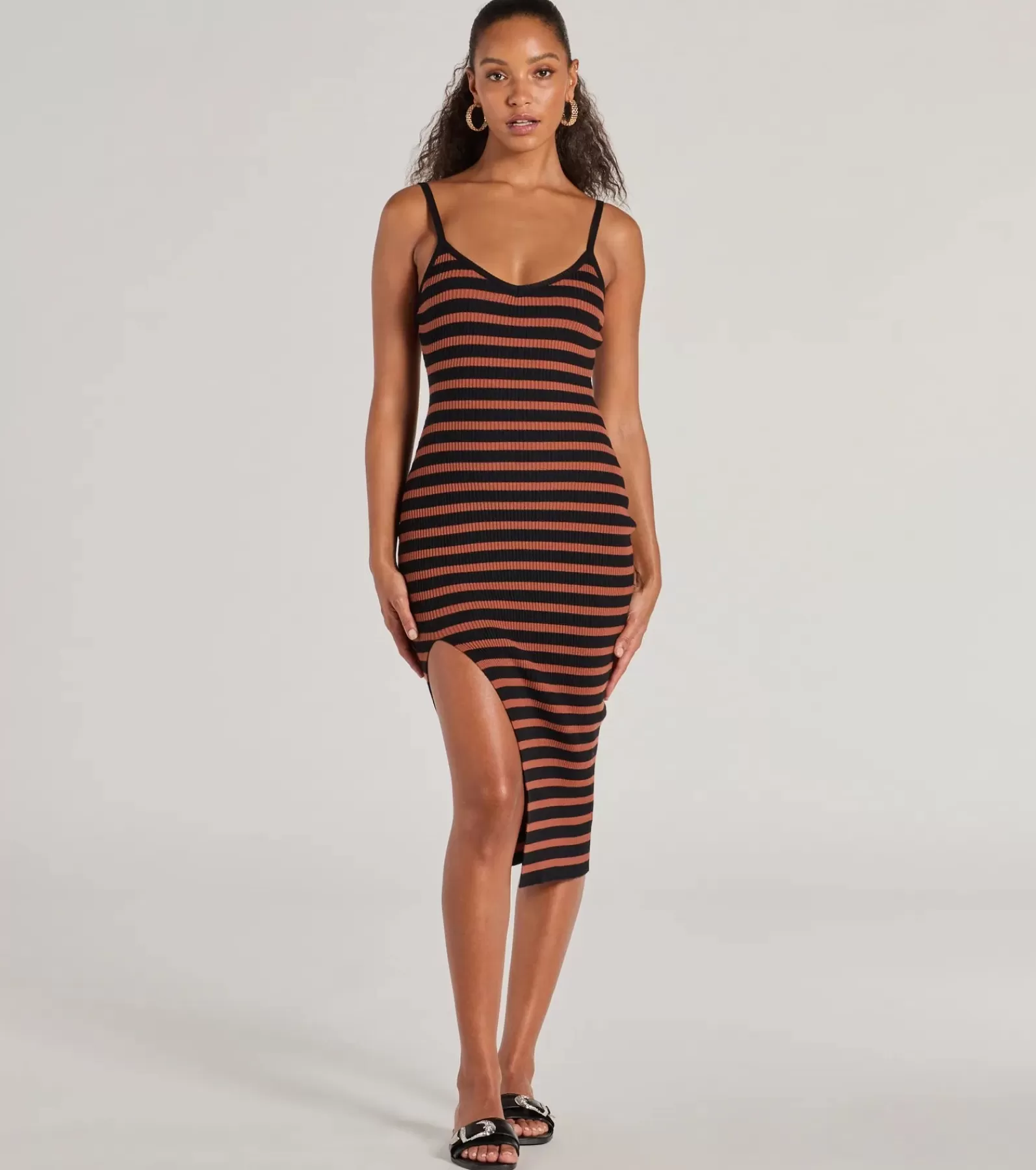 Windsor Midi Dresses | Bodycon Dresses*Trendy Staple Striped Ribbed Knit Midi Dress