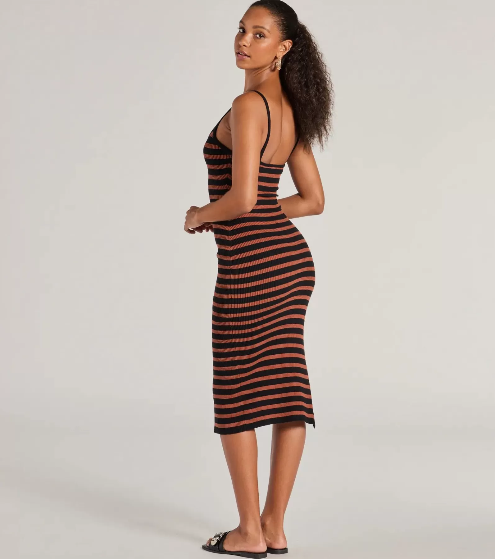 Windsor Midi Dresses | Bodycon Dresses*Trendy Staple Striped Ribbed Knit Midi Dress