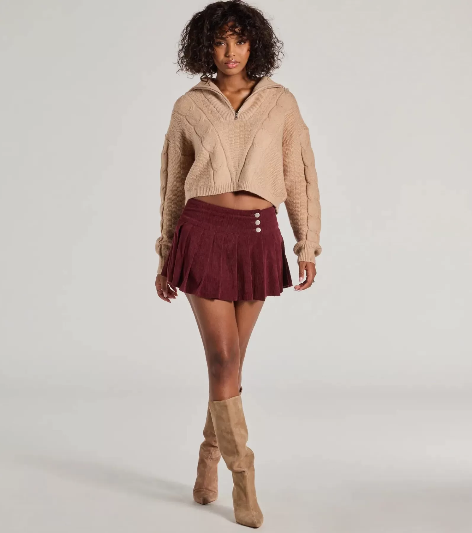 Windsor Shorts | Mini Skirts*Trendy Status Corduroy Pleated Drop Waist Mini Skort