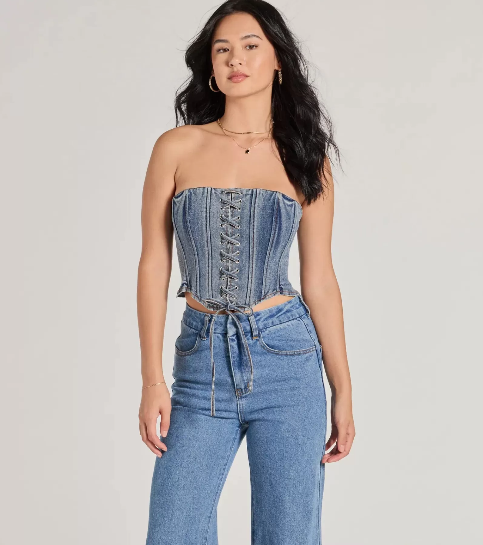 Windsor Going-Out Tops | Corset & Bustier Tops*Trendy Style Lace-Up Denim Corset Top