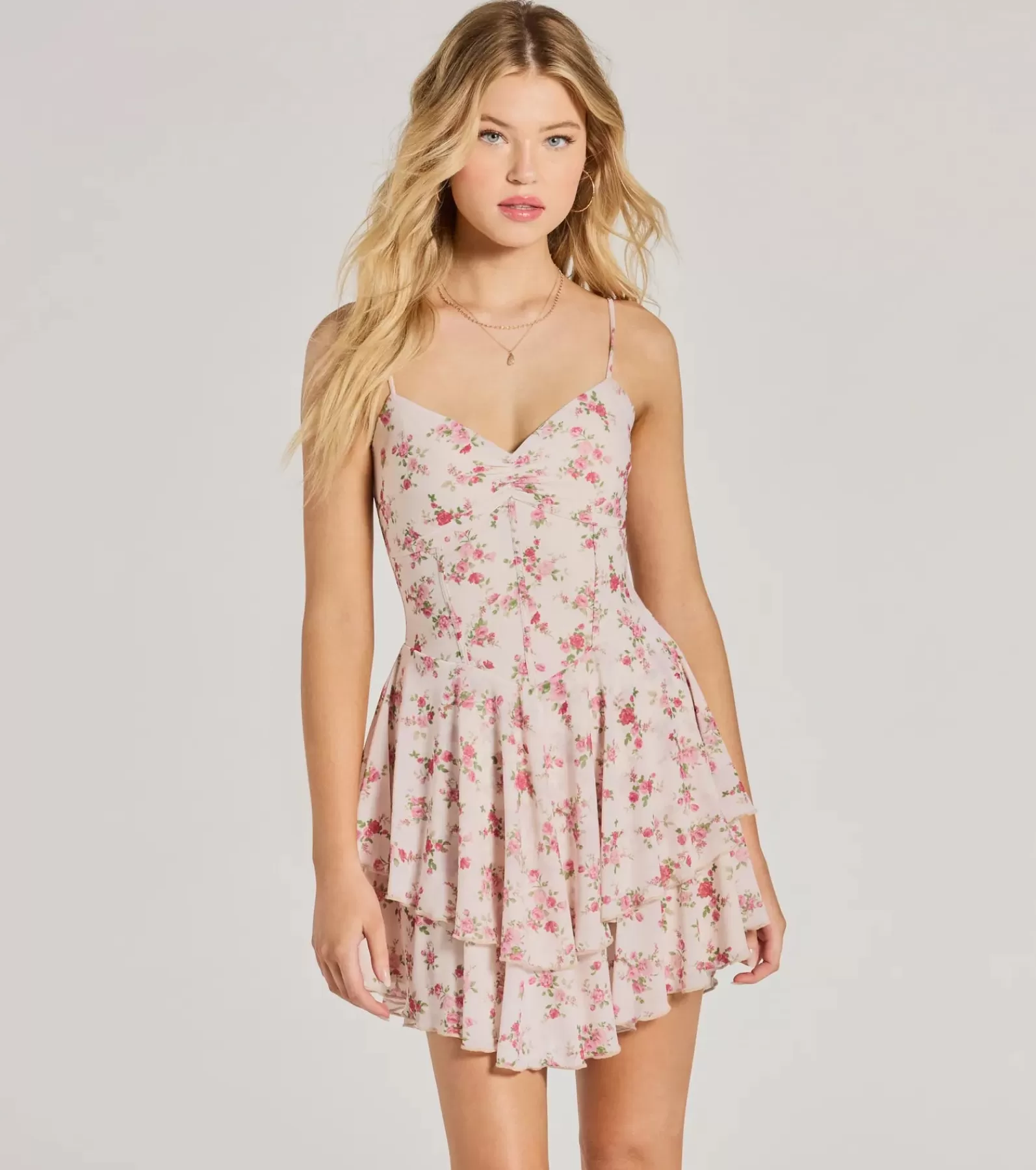 Windsor Skater Dresses | Casual Dresses*True Love In Floral V-Neck Corset Skater Dress