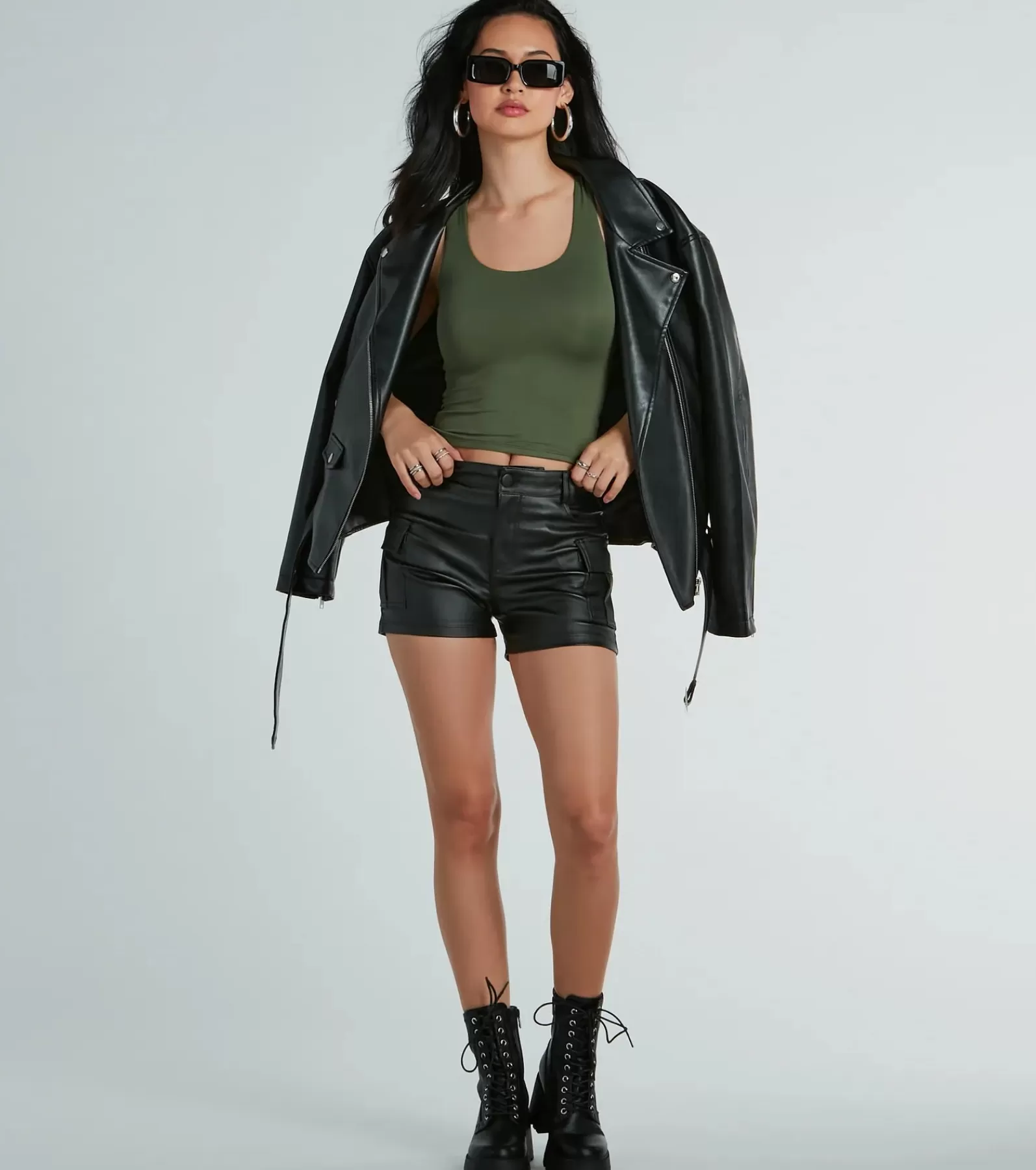 Windsor Faux Leather & Suede Bottoms | Shorts*Turn Up Cargo Metallic Faux Leather Shorts