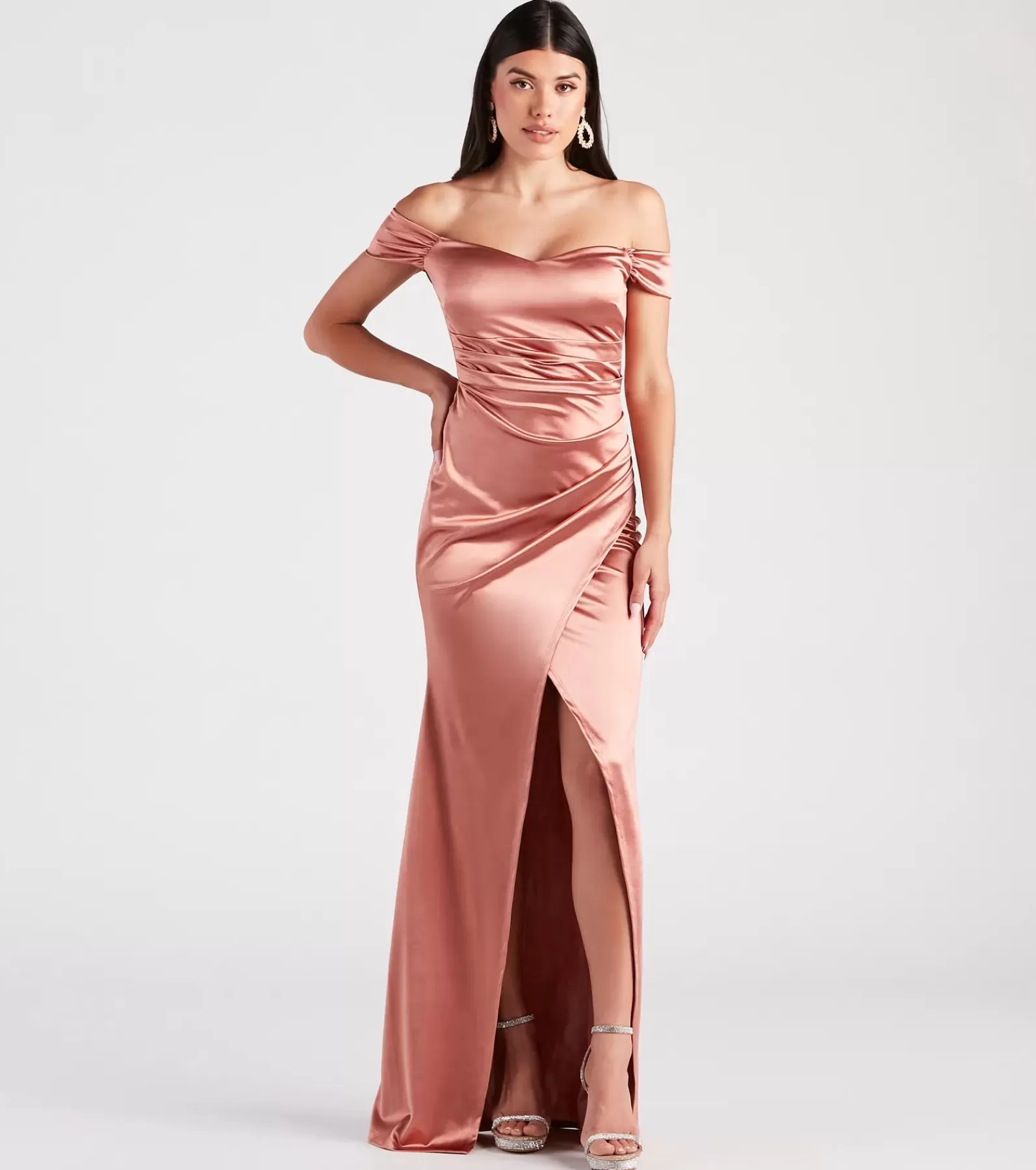 Windsor Pink Bridesmaid Dresses*Valencia Formal Off-The-Shoulder Wrap Dress