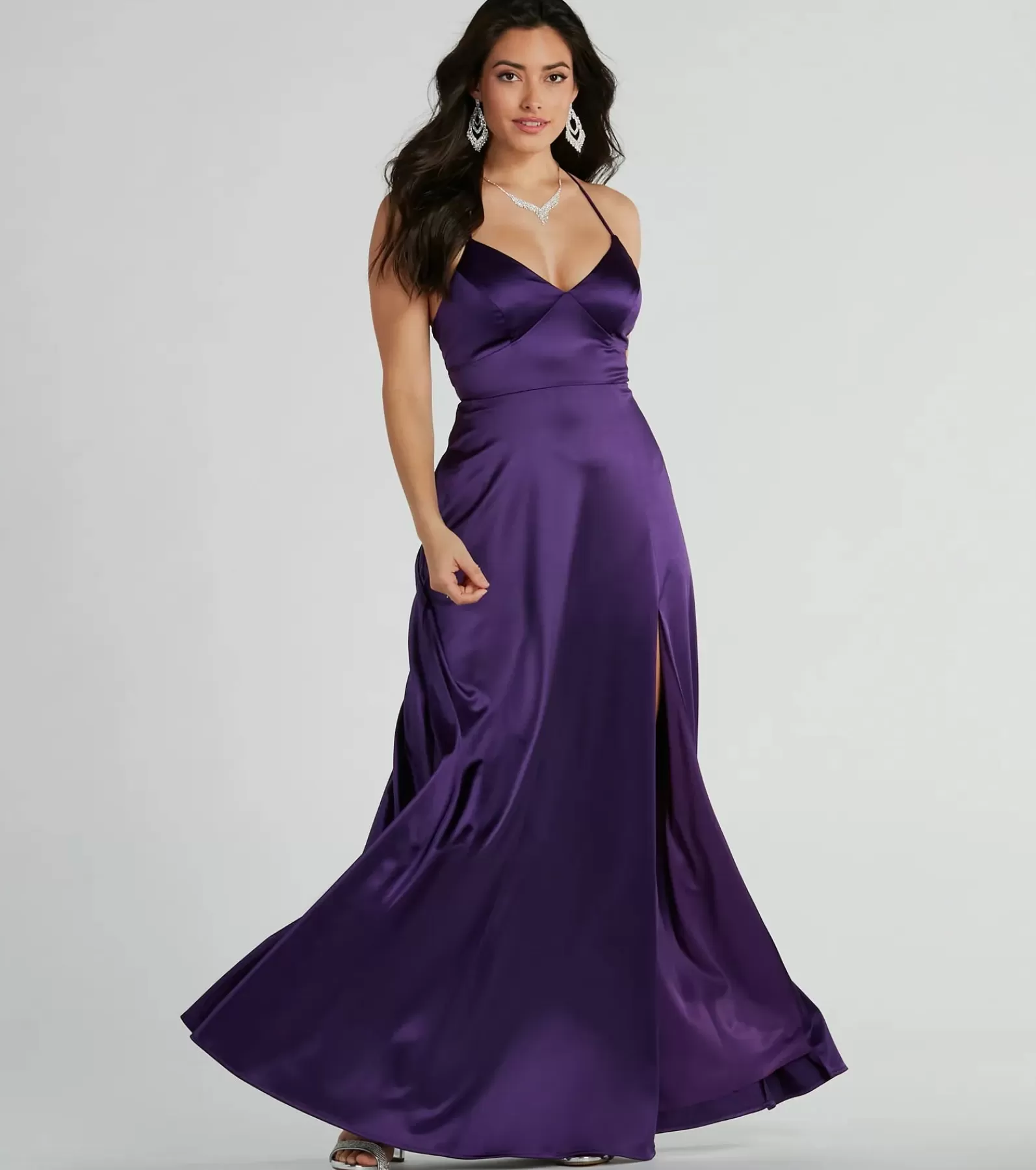 Windsor Satin Bridesmaid Dresses | Purple Bridesmaid Dresses*Vienna Lace-Up Satin A-Line Formal Dress