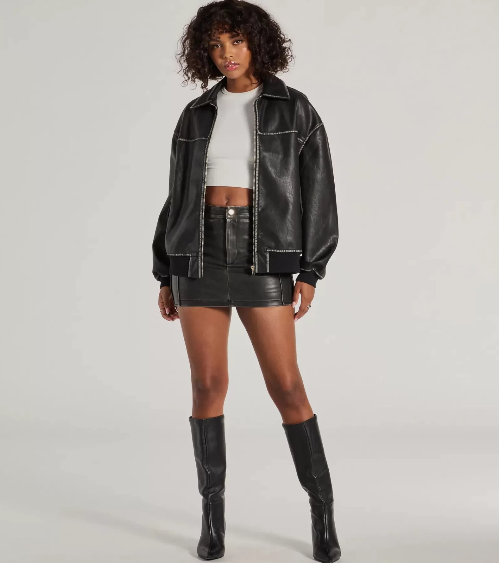 Windsor Moto & Faux Leather*Vintage Chic Faux Leather Oversized Bomber Jacket