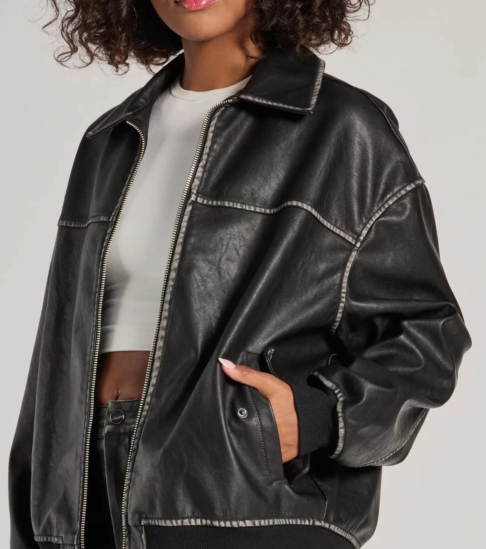 Windsor Moto & Faux Leather*Vintage Chic Faux Leather Oversized Bomber Jacket