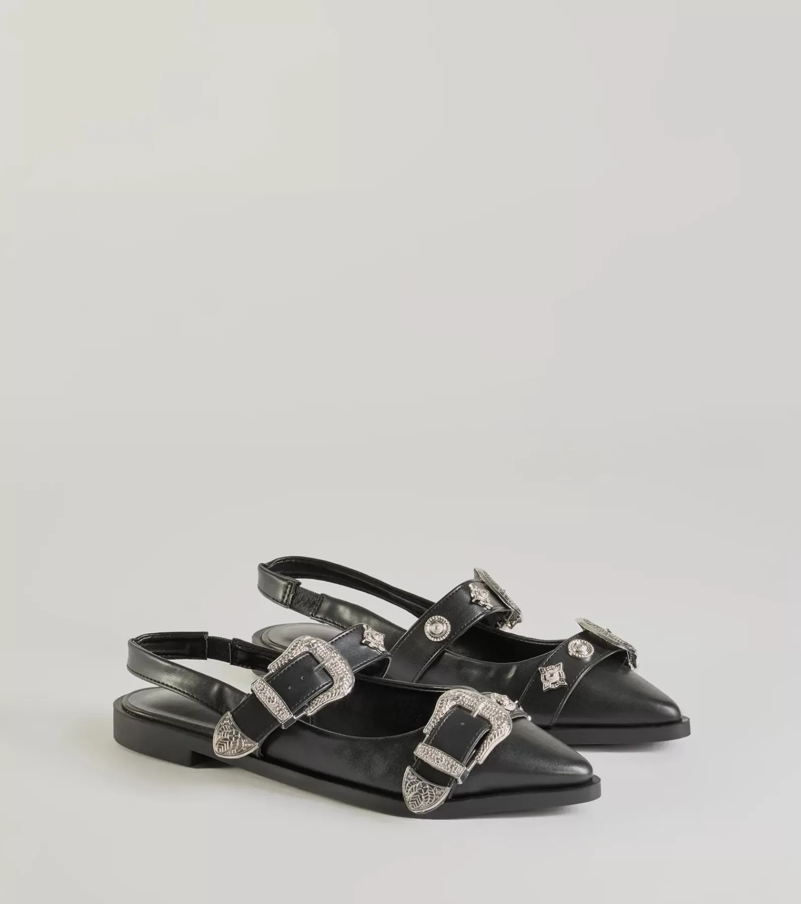 Windsor Flats & Sneakers*Western Flair Buckle Strap Sling-Back Flats