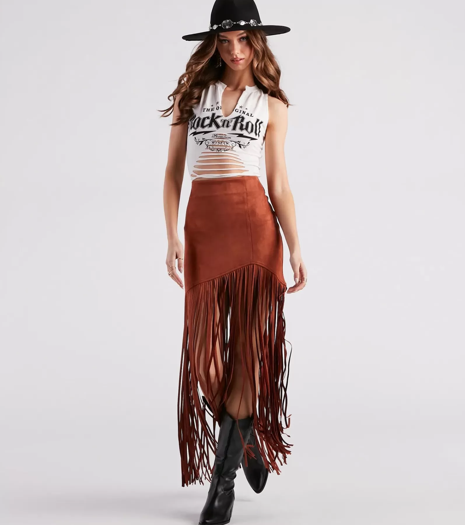 Windsor Faux Leather & Suede Bottoms | Skirts & Skorts*Wild At Heart Long Fringe Skirt