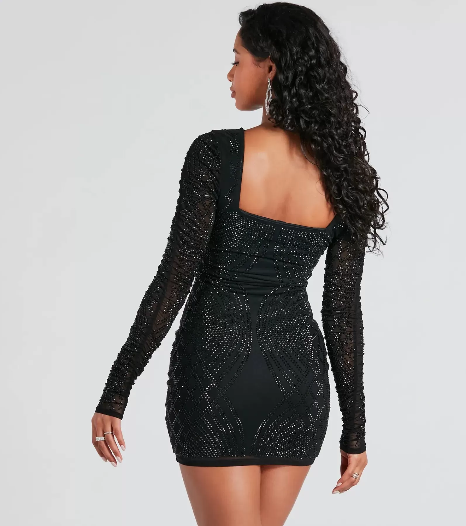 Windsor Long Sleeve Nye Dresses | Black Nye Dresses*Yesenia Formal Rhinestone Mini Dress