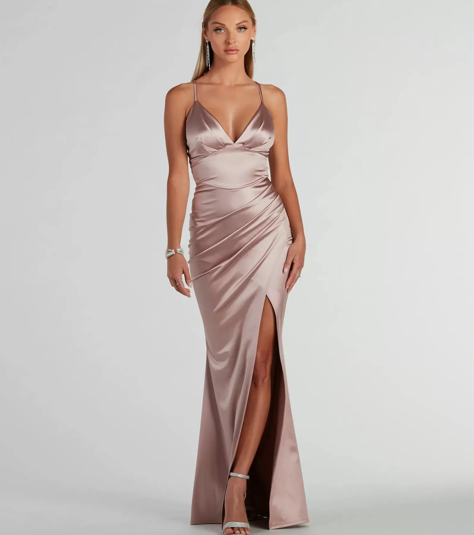 Windsor Satin Bridesmaid Dresses | Pink Bridesmaid Dresses*Zosia V-Neck Mermaid Satin Formal Dress